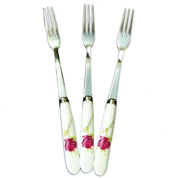 Conpo 10 dĩa inox cán sứ cao cấp