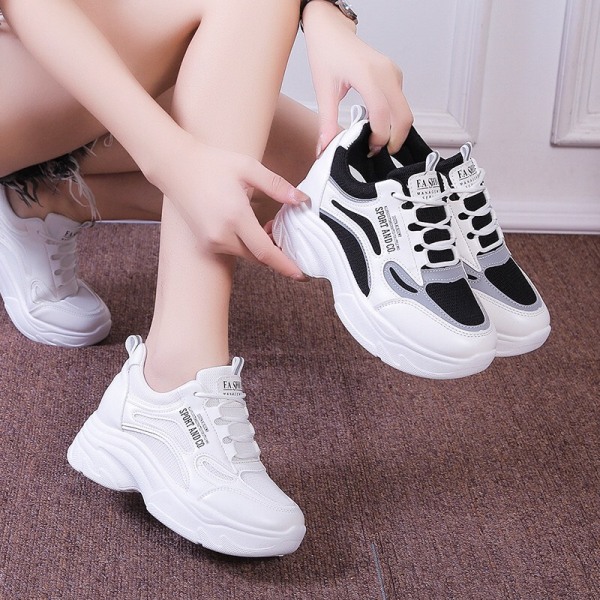 Giày thể thao nữ độn đế 2 màu full trắng và đen phản quang Andco Shyn Store
