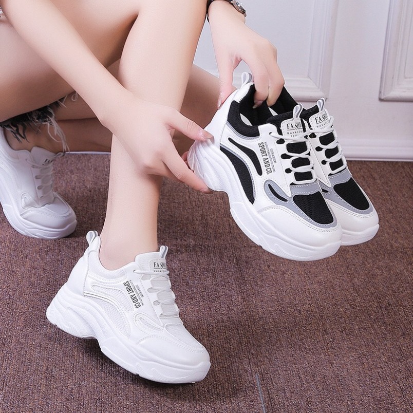 Giày thể thao nữ độn đế 2 màu full trắng và đen phản quang Andco Shyn Store giá rẻ