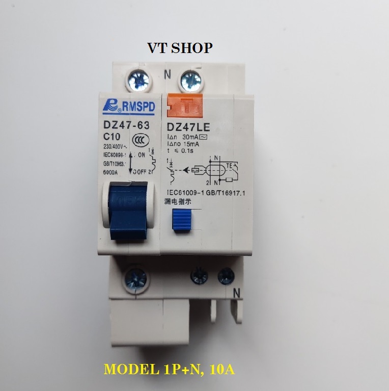 Aptomat chống giật 1P + N, dòng điện: 10A
