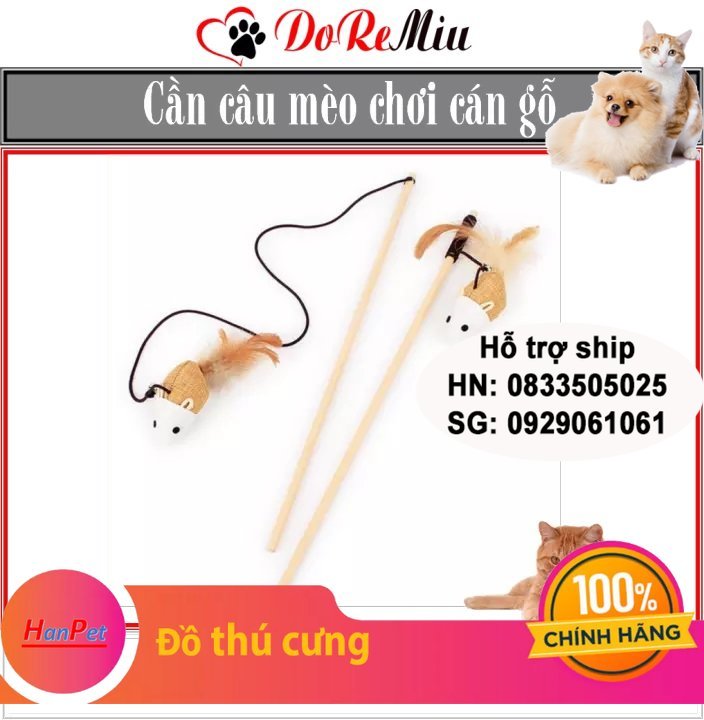 Hanpet - SP 1534 - Cần câu mèo cao cấp cán gỗ – đồ chơi cho mèo màu ngẫu nhiên ( 4711393)- HP10835TC