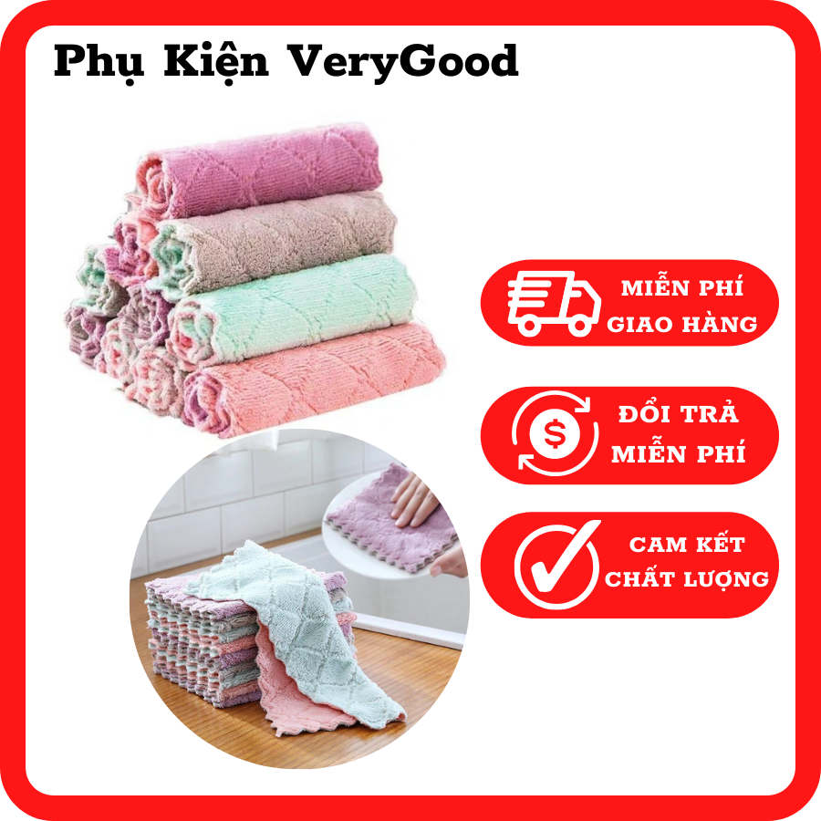 Combo 10 Khăn lau đa năng nhà bếp 2 mặt siêu thấm nước, khăn lau bếp từ, khăn lau nhà bếp đa năng siêu thấm hút bằng vải mịn, khăn lau tay nhà bếp, khăn lau kính, khăn lau giá rẻ
