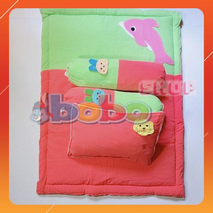 [HCM]Bộ Gối Nệm Cotton Thêu Hình Cá Cho Bé