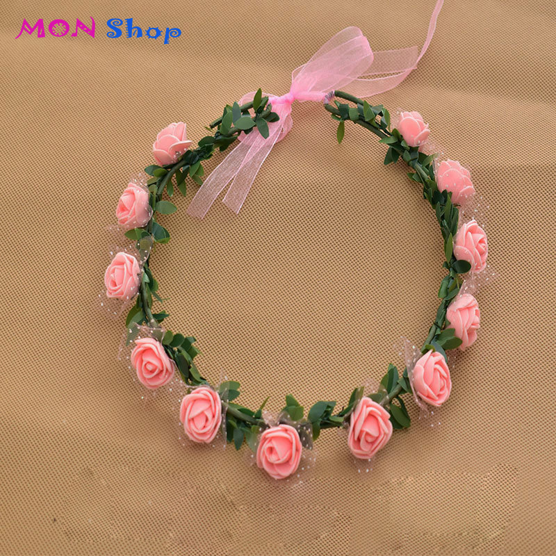 Vòng hoa đội đầu chụp hình kỷ yếu vòng hoa cô dâu vòng hoa chụp ảnh màu sắc hồng cam