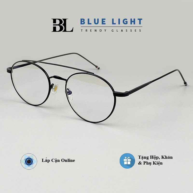 Gọng Kính Cận, Kính Giả Cận Nam Nữ, Mắt Tròn Nhỏ Khung Ngang Kim Loại Hàn Quốc - BLUE LIGHT