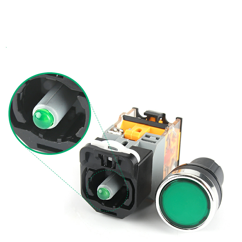 Nút nhấn giữ, nút nhấn nhả có đèn 24v, 220v la38 phi 22