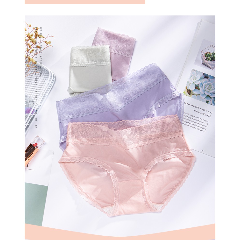 Quần lót nữ, quần chip cotton lụa mềm mại phối ren cao cấp