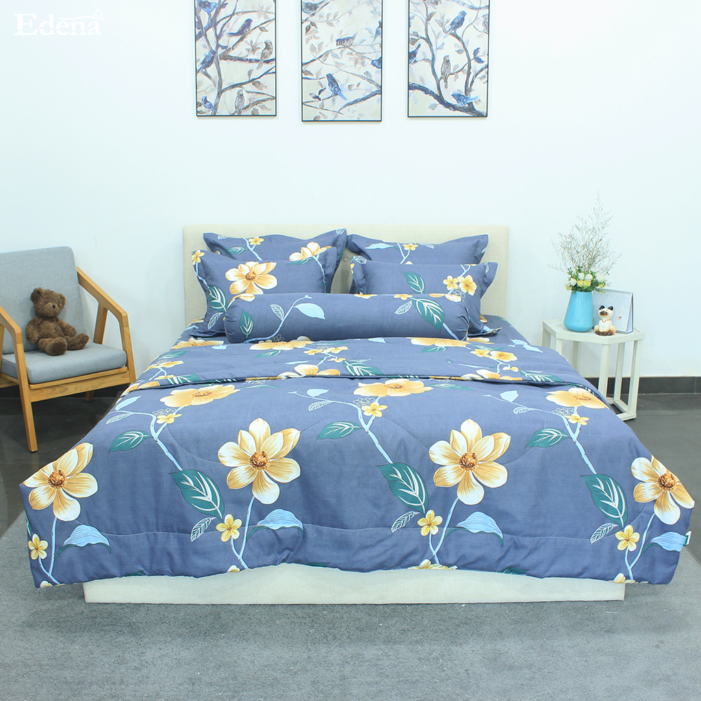 Bộ chăn ga chần gòn 5 món chất liệu Micro Silk cao cấp Edena Basic