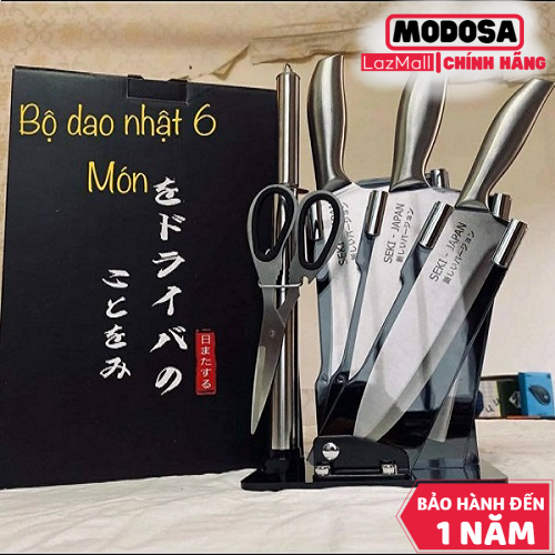 Bộ dao kéo 6 món modosa nhật bản seki cao cấp, sét dao 6 món thép nhật bản chống gỉ tặng kèm khay để hàng cao cấp.