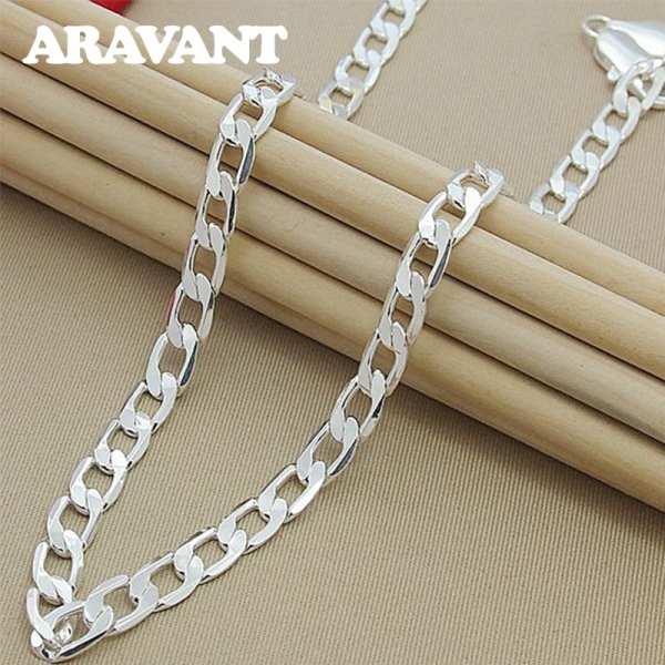 925 Silver 10MM Flat Sideways Necklaces Chain For Men Fashion Jewelry Accessories