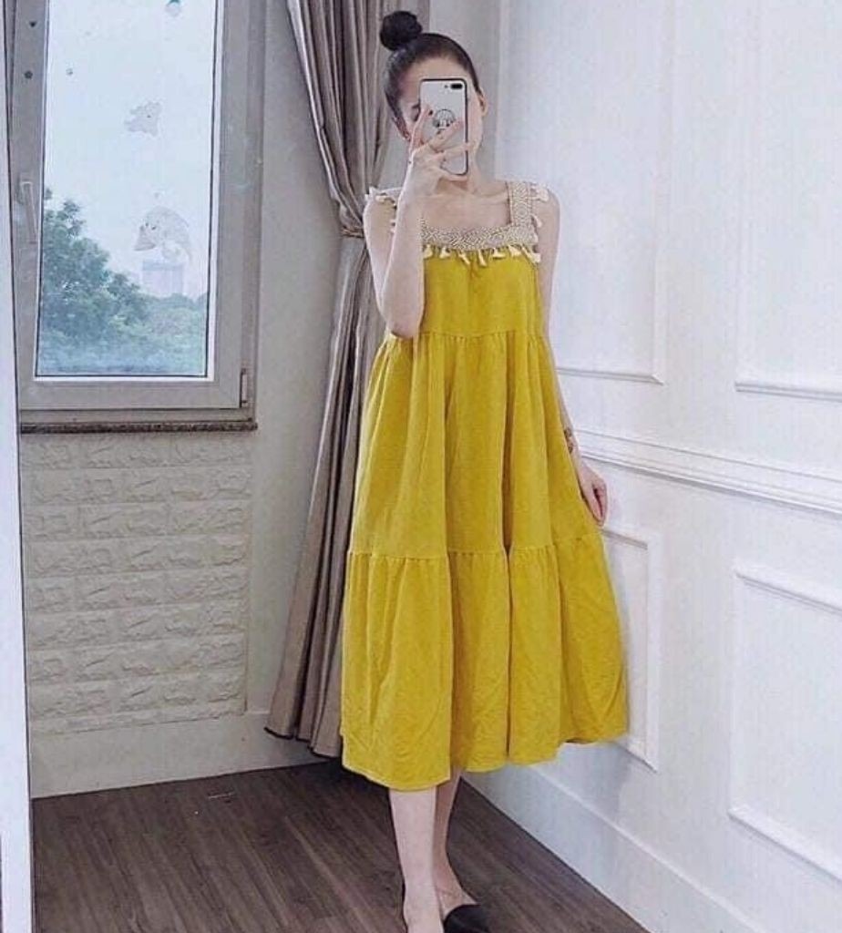 Váy bầu thiết kế thời trang - đầm bầu suông mùa hè chất thô lụa freesize 45-65kg