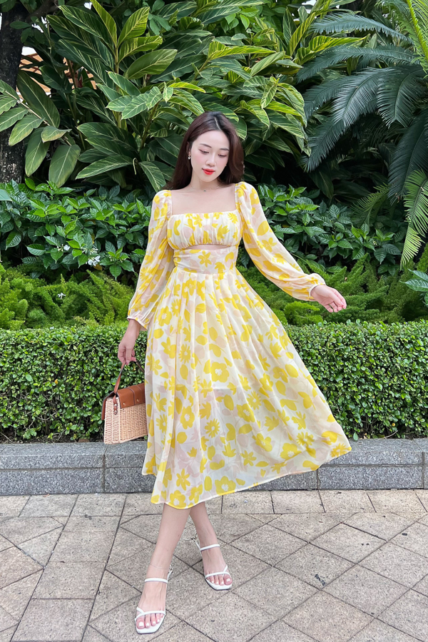 [NHẬP MÃ NOVFALAZSOCIAL02 GIẢM 40K ĐƠN 199K  ] Đầm kiểu cutout MAYBI voan tay phồng