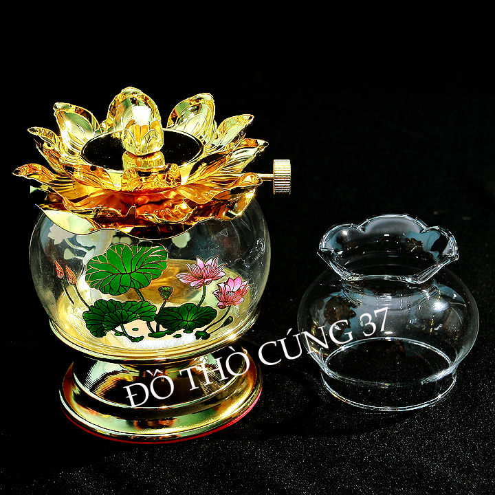 ĐÈN DẦU LƯU LY THỦY TINH 02 [ BÔNG SEN ]