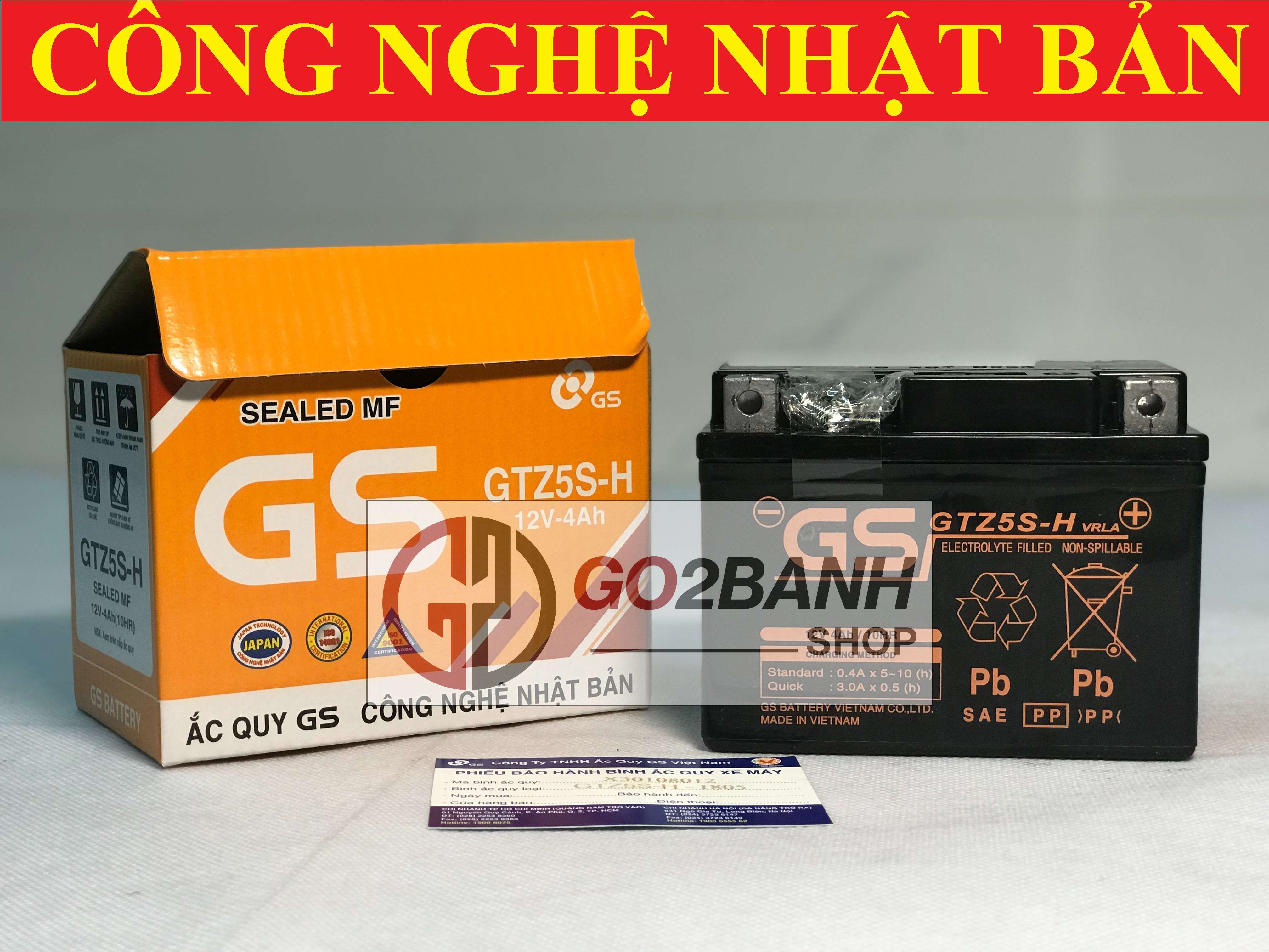 Bình ắc quy khô GS GTZ5S-H Airblade110, Vision 2011, Future125, Wave alpha 2006, Wave Rs, Exciter, Sirius Fi (12V-4Ah)