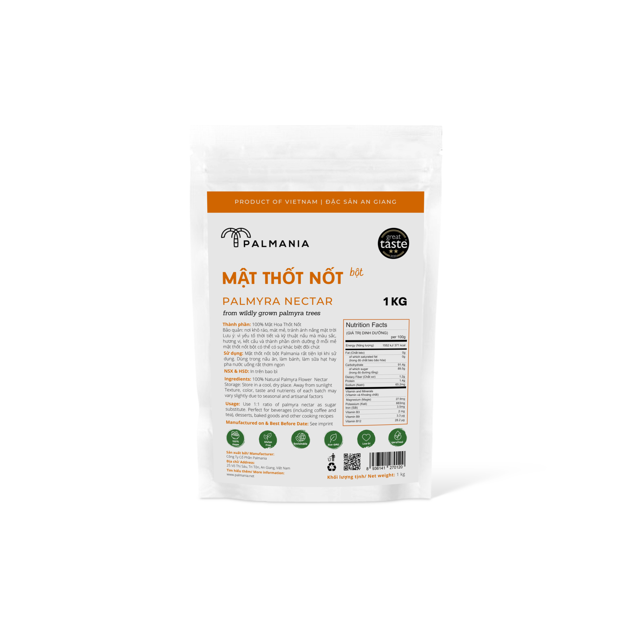 Palmania mật thốt nốt bột 1kg | 2 sao great taste awards 2020 | nguyên chất, tự nhiên & vì sức khỏe | đặc sản an giang