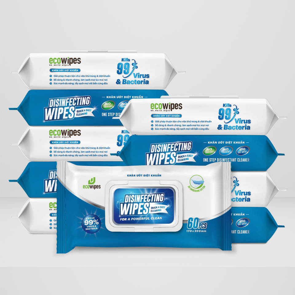 Khăn Ướt Cồn Ecowipes - Combo 10 gói (60MIẾNG/GÓI)