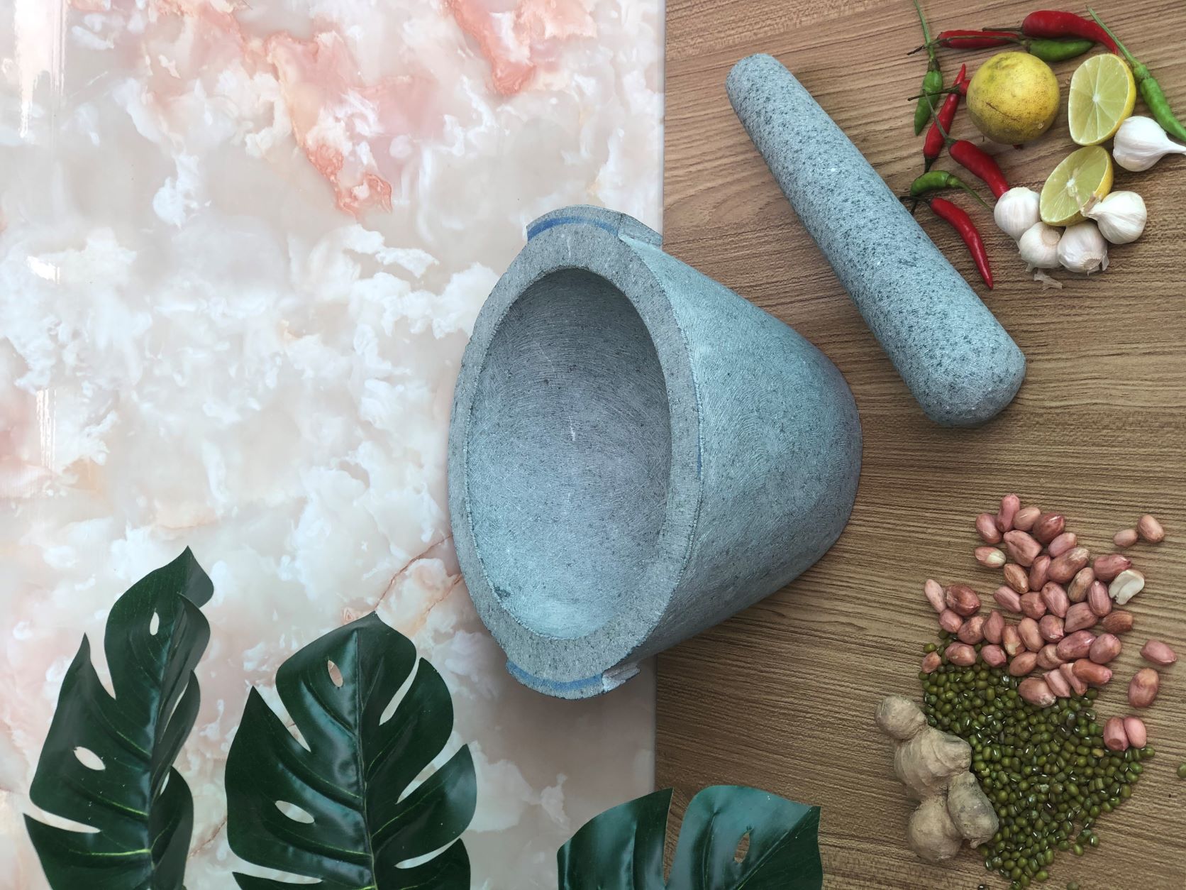 bộ sản phẩm cối đá + chày đá đường kính 20cm