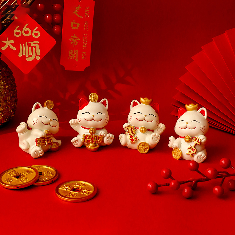 Bộ 04 mèo thần tài may mắn 6.5cm