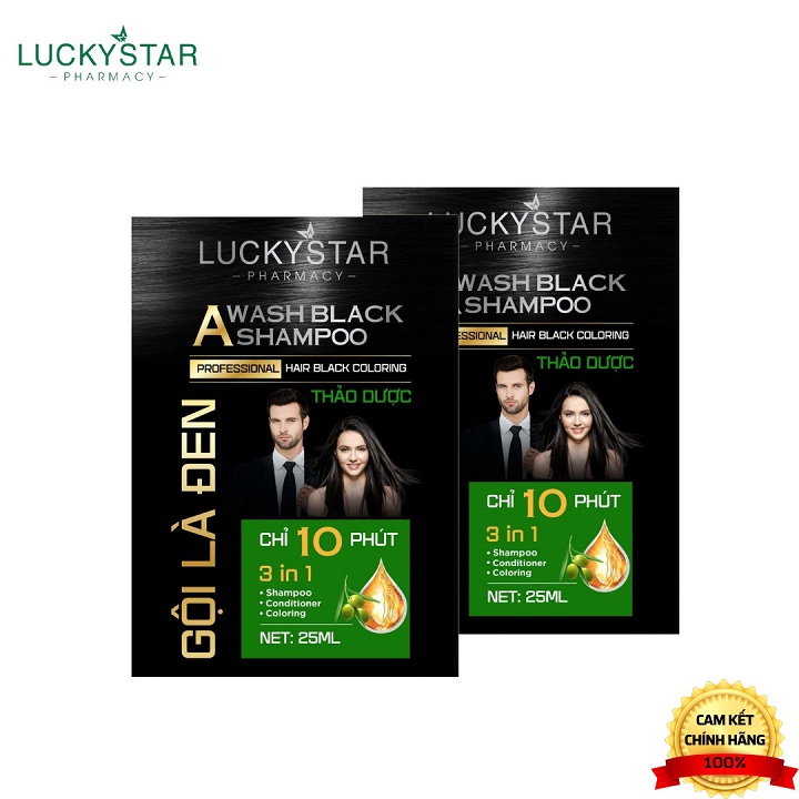 LUCKY STAR - [COMBO 10 TÚI] GỘI LÀ ĐEN THẢO DƯỢC TÚI 25ML