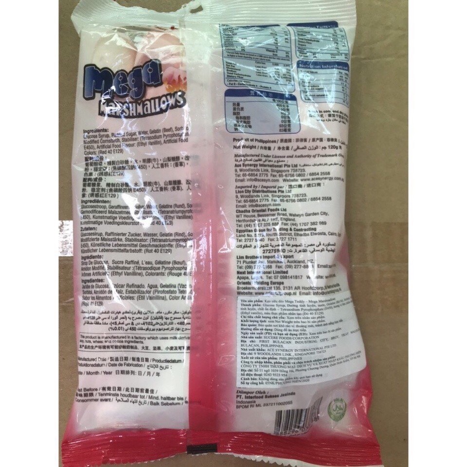 Kẹo Bông Gòn Dâu Corniche Mega Marshmallows (Gói 120g Hồng)