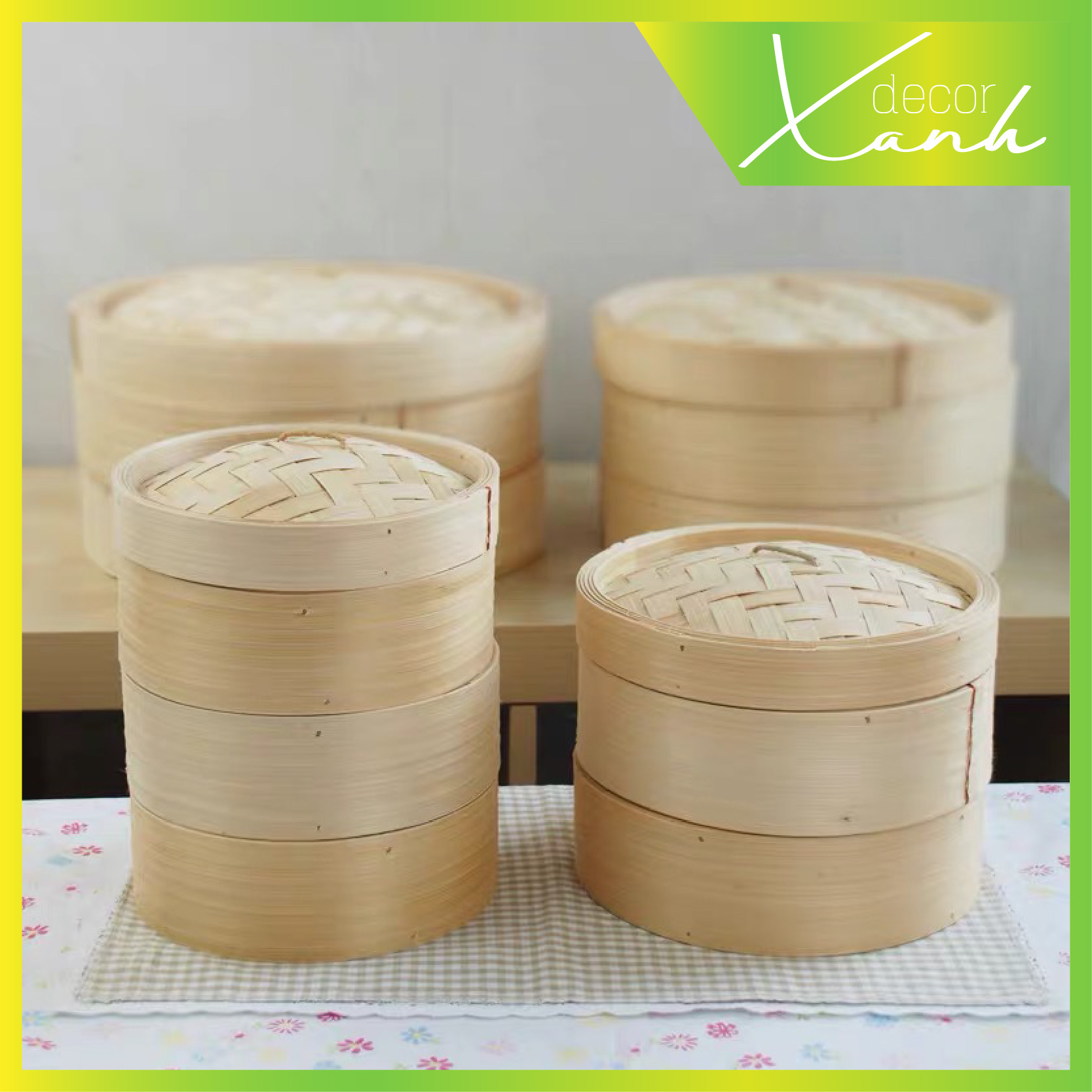 [An toàn thực phẩm] Xửng hấp tre, lồng hấp tre bánh bao, dimsum (có nắp)