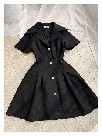 [HCM]ĐẦM XÒE CỔ VEST  XẾP LY EO THỜI TRANG