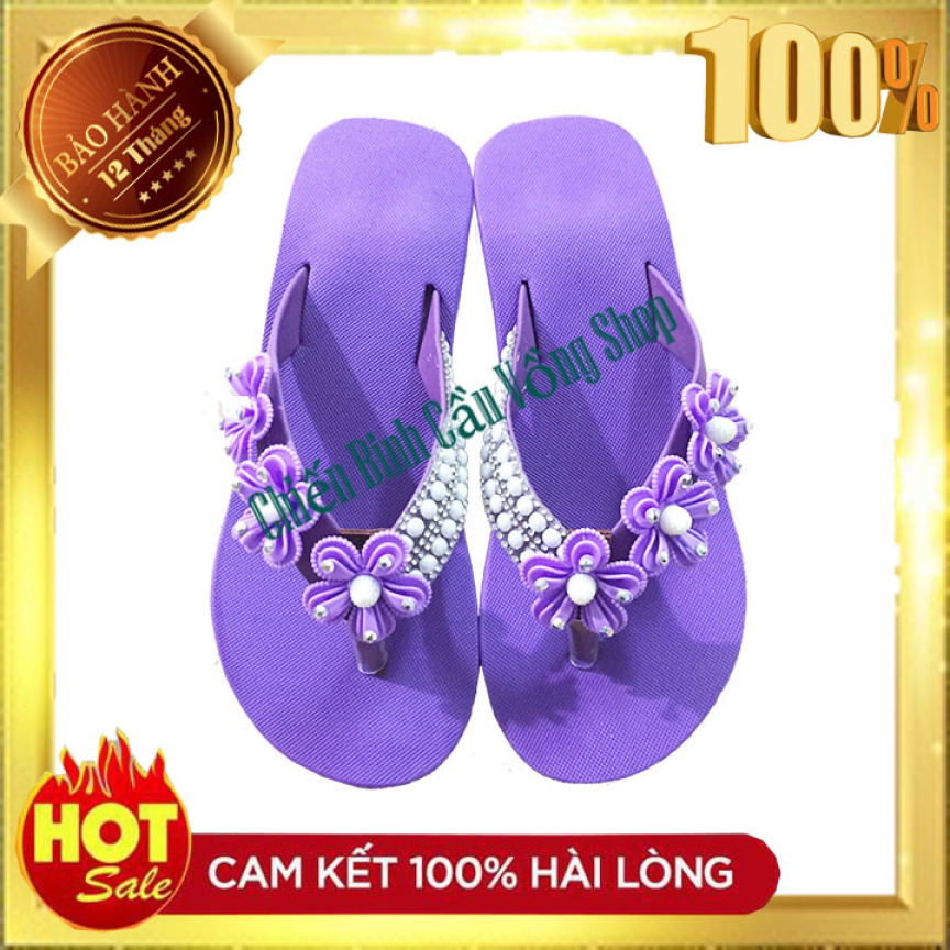 Dép kẹp hoa tím cao 5cm - Dép nữ - Dép quai kẹp nữ - Dép xốp đế cao - Dép kẹp nữ giá rẻ