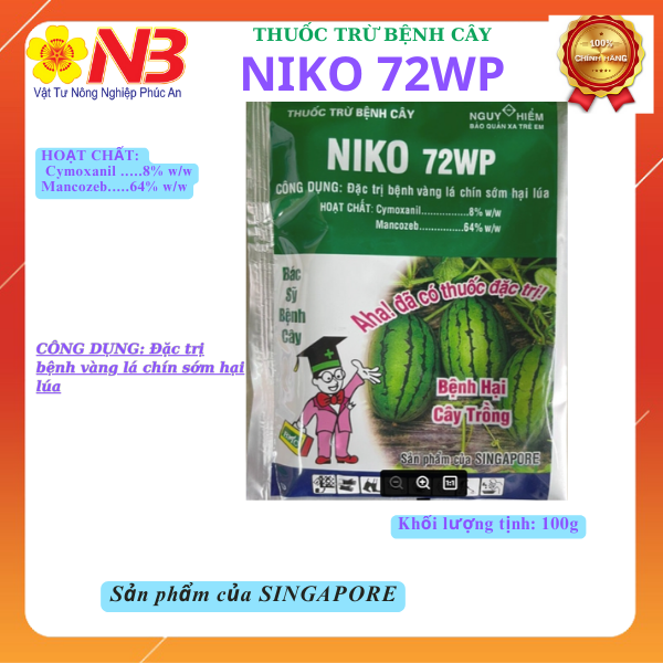 Thuốc trừ bệnh niko 72wp - 100g - bmc bột xanh
