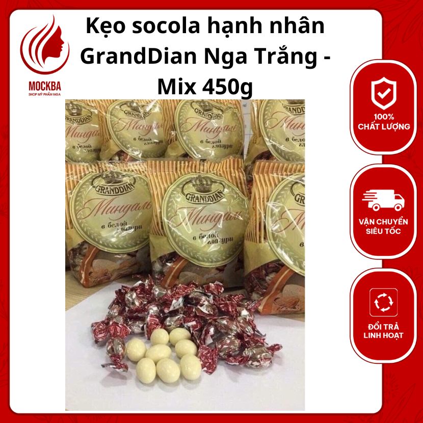 Kẹo socola hạnh nhân GrandDian Nga Trắng - Mix 450g