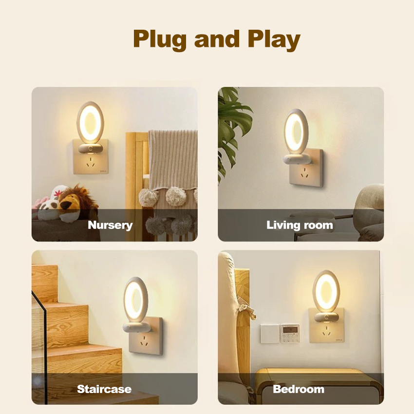 Vimite 3-color đèn ngủ điều khiển từ xa shine 350° rotating đèn ngủ cắm điện soft eye protection sleep atmosphere đèn phòng ngủ Socket Kids đèn bay phòng Decoration Baby Socket Lighting Switch