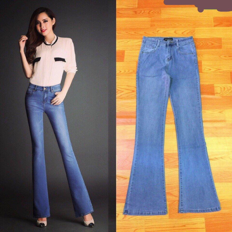 Quần jean xanh lợt 1 nút ống loe xinh xắn