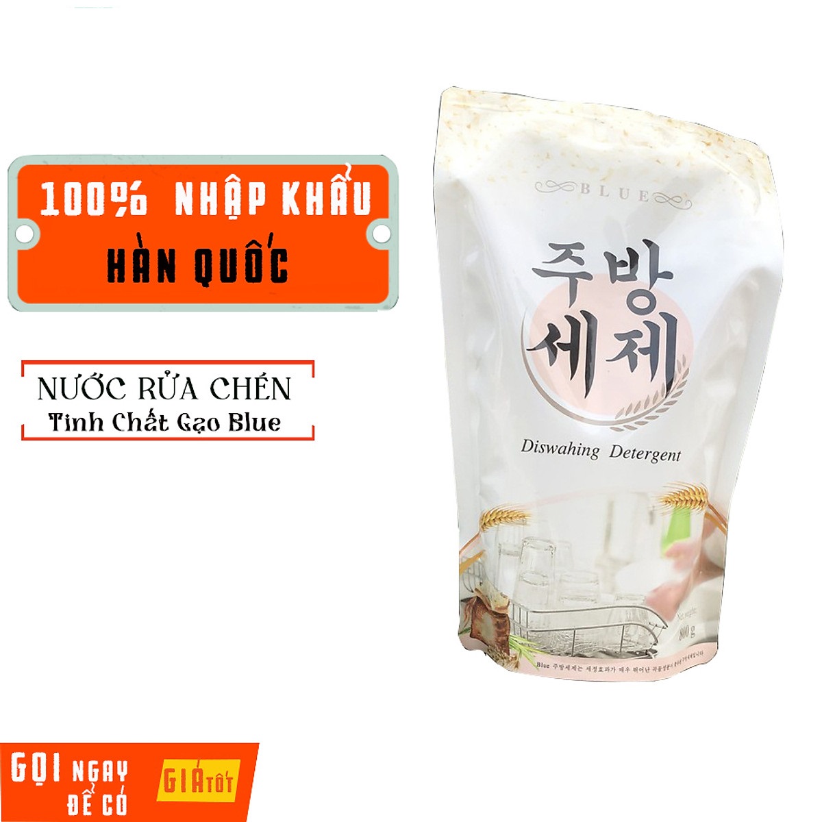 Nước Rửa Chén Bát Blue  Tinh Chất Gạo Dung Tích 800ml