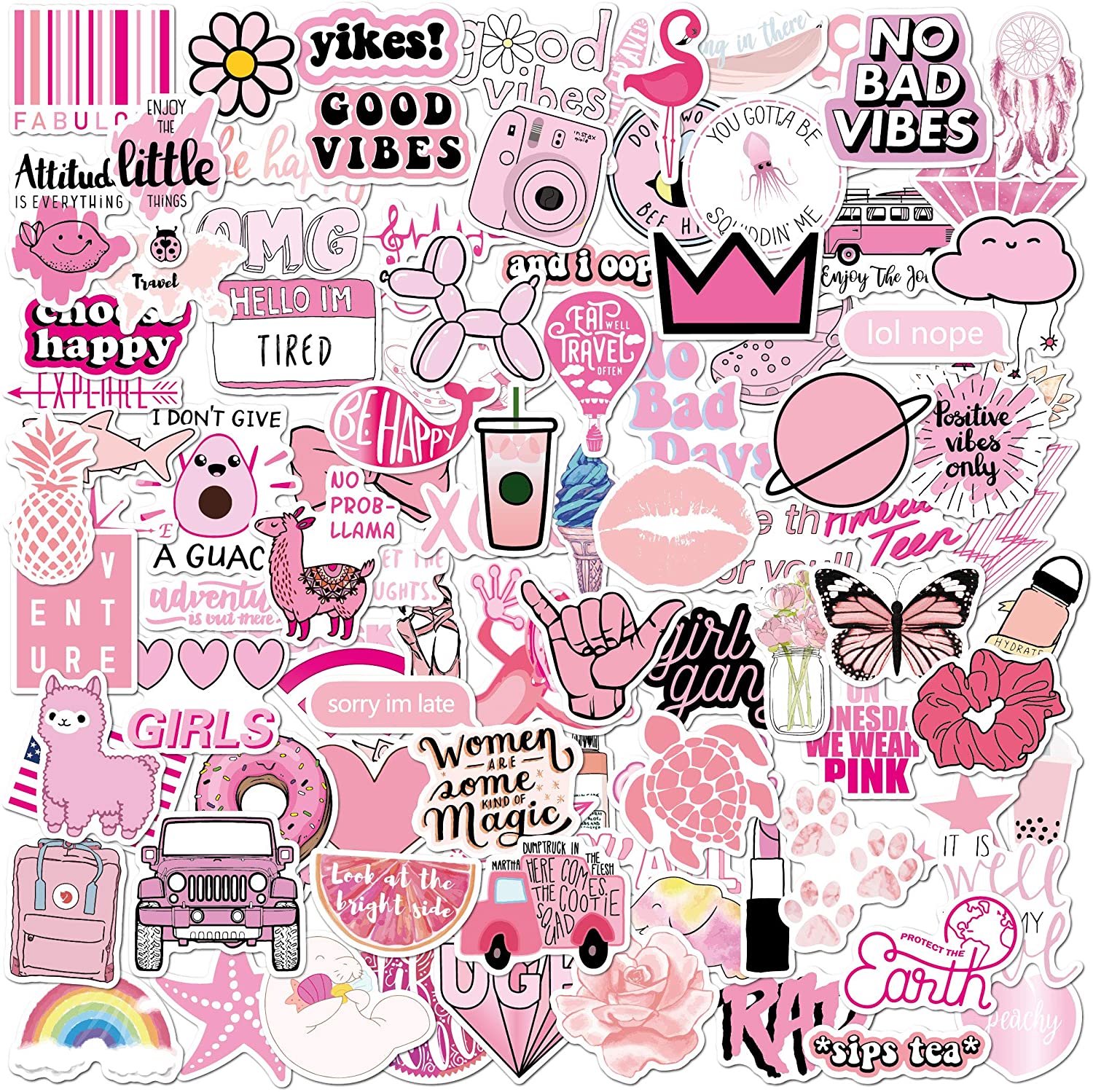 sticker pink SET 30 đến 60 chủ đề màu hồng có ép lụa