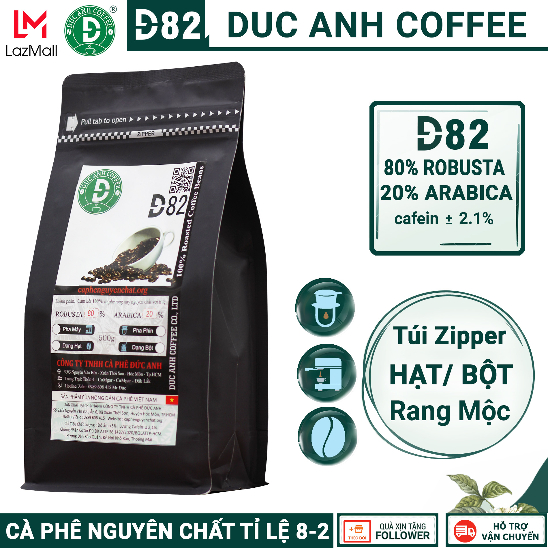 Cà Phê Rang Mộc D82 DUC ANH COFFEENguyên Chất dùng Pha Phin