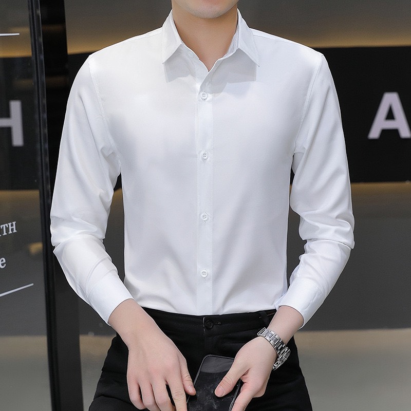 Áo sơ mi nam tay dài trơn form rộng phong cách hàn quốc cao cấp poniva fashion