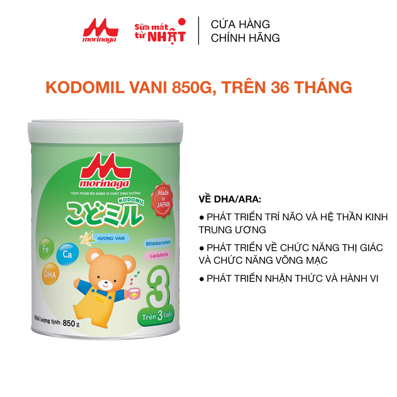 Sữa Morinaga Kodomil Số 3 hương Vani Nhật Bản 850g tăng sức đề kháng