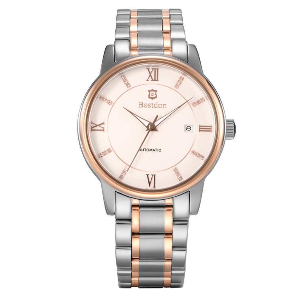 Đồng hồ cơ Automatic nam dây thép không gỉ Bestdon BD7106G (Bạc mặt trắng)