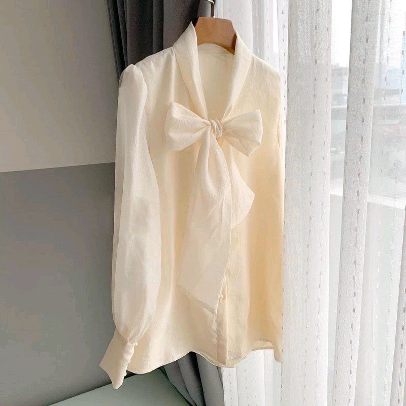 Áo sơ mi nữ phối nơ 2 lớp siêu xinh_m530