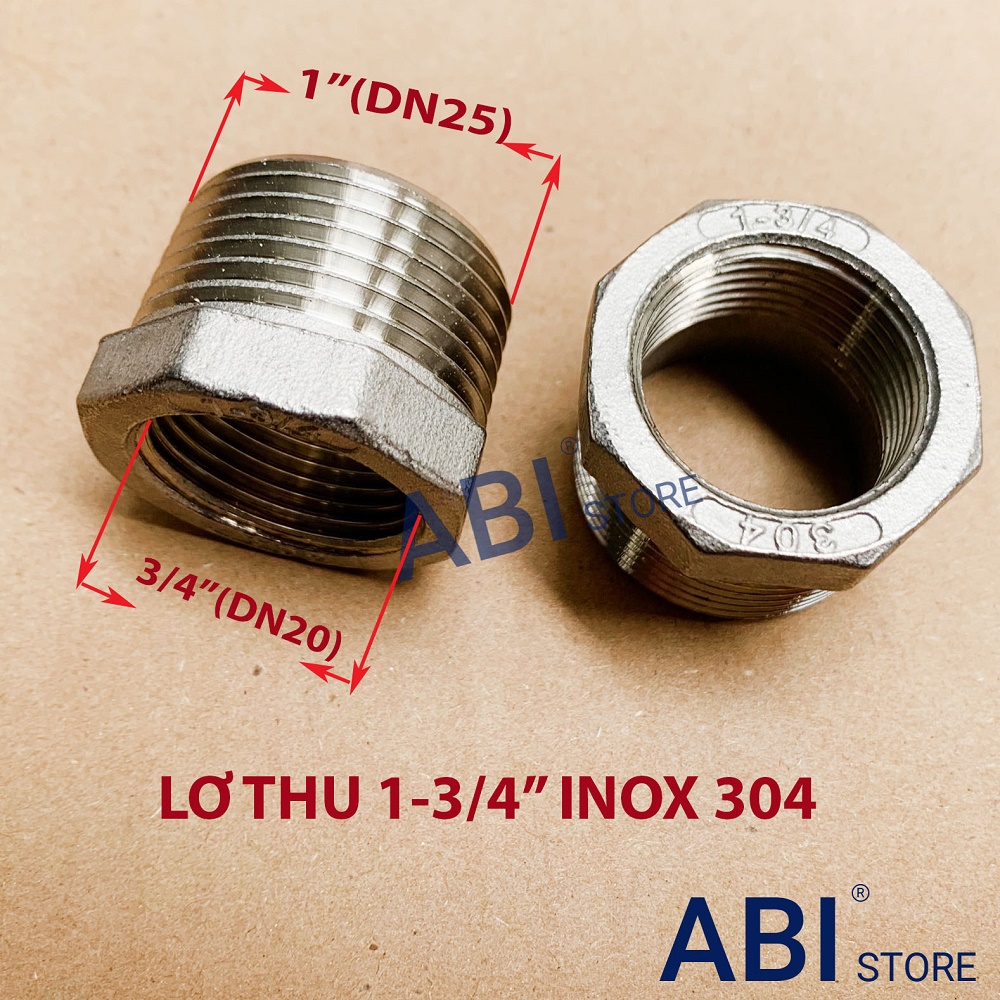 Lơ thu inox ren ngoài 34 về ren trong 27, cà rá thu 1-3/4'' đúc hàng dày đẹp