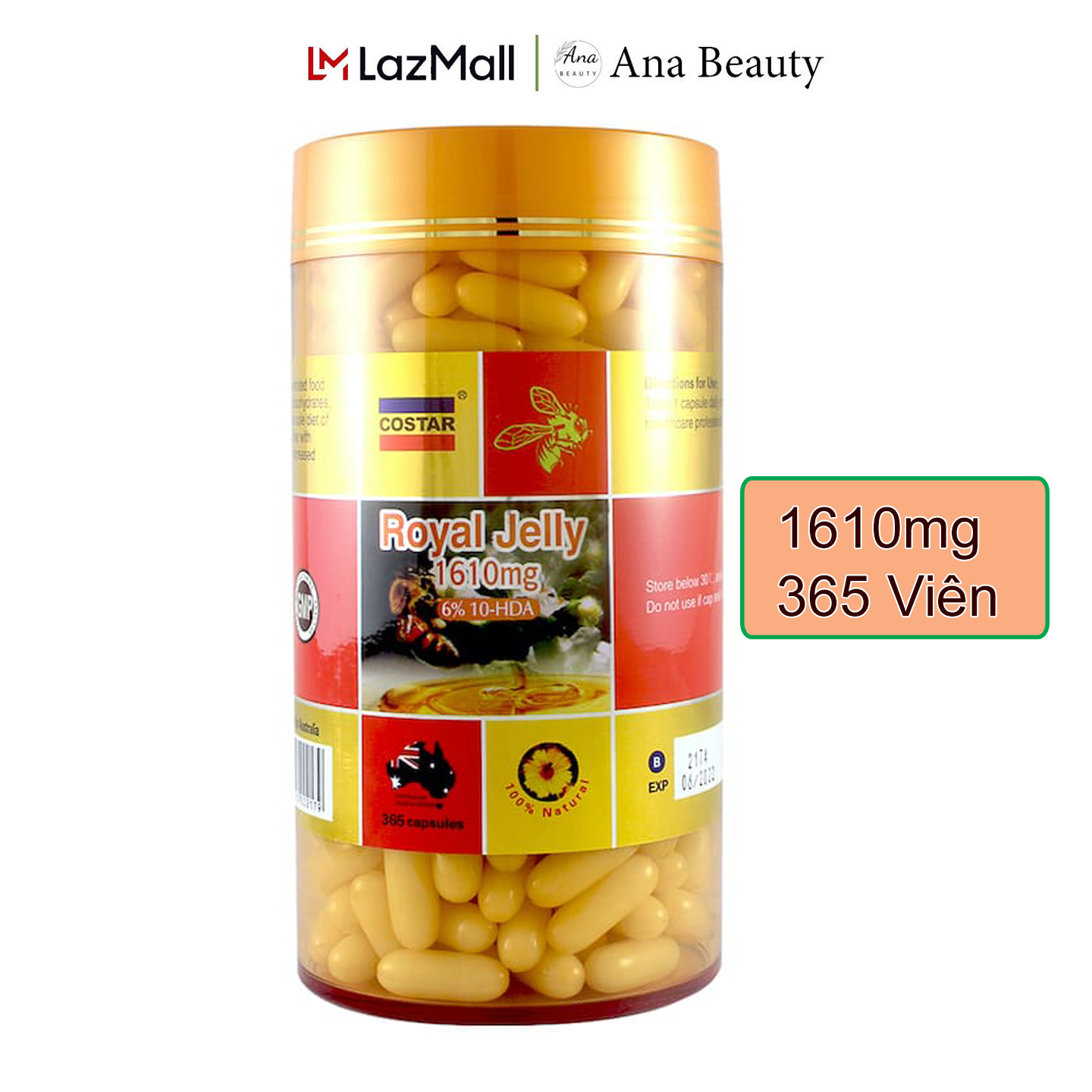 Sữa ong chúa Costar Royal Jelly 1610mg 6% 10-HDA Úc 365 viên hàm lượng