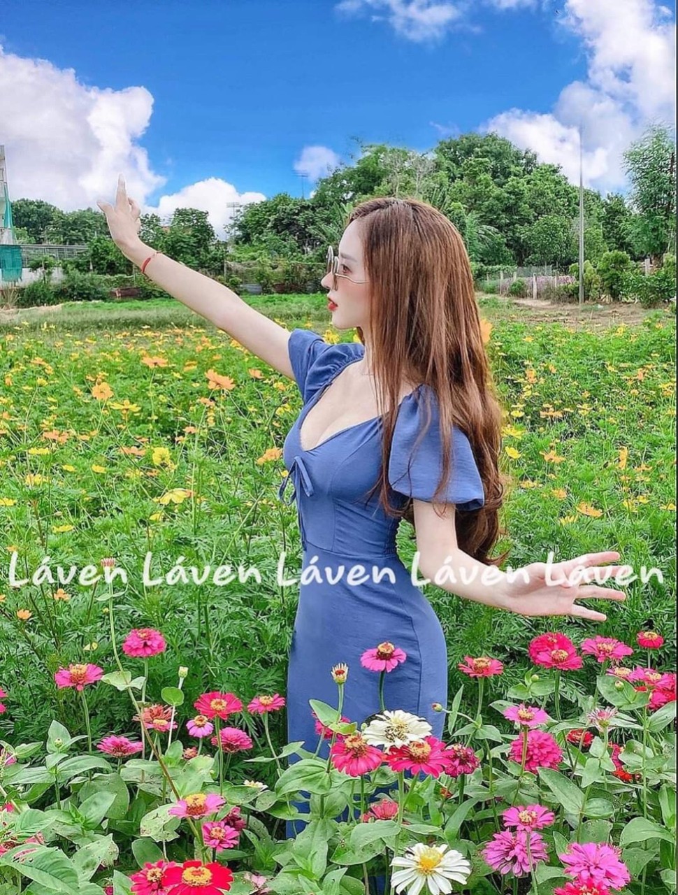 Đầm maxi cột nơ ngực tay con siêu xinh