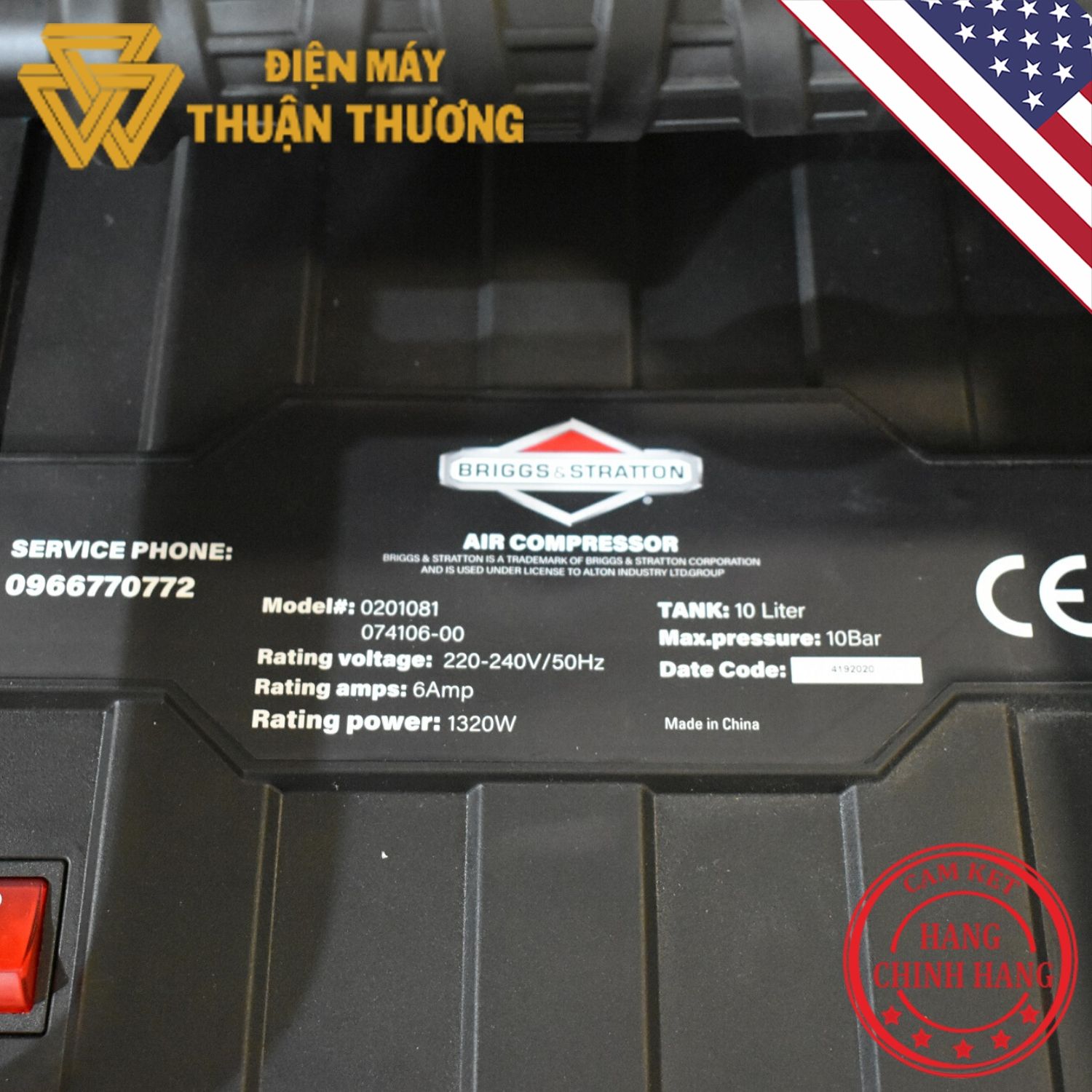 Máy Nén Khí 1.8HP 10L Briggs&Stratton 0201081