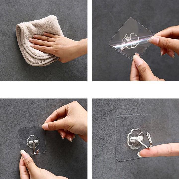 Combo 10 Móc dán tường cường lực trong suốt treo đồ, quần áo đa năng, chịu lực cao