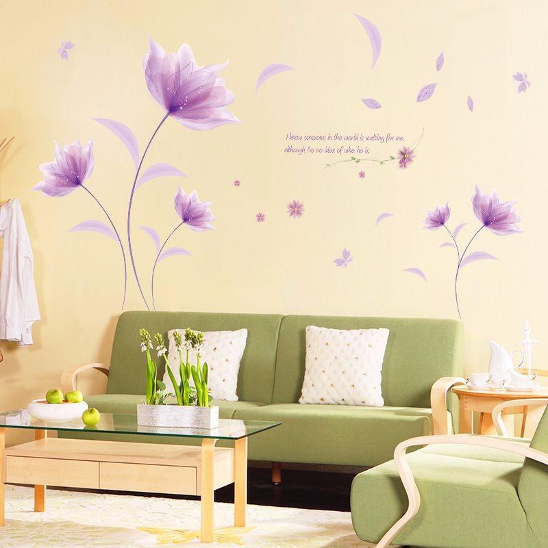 Decal dán tường mẫu hoa  tím pha lê