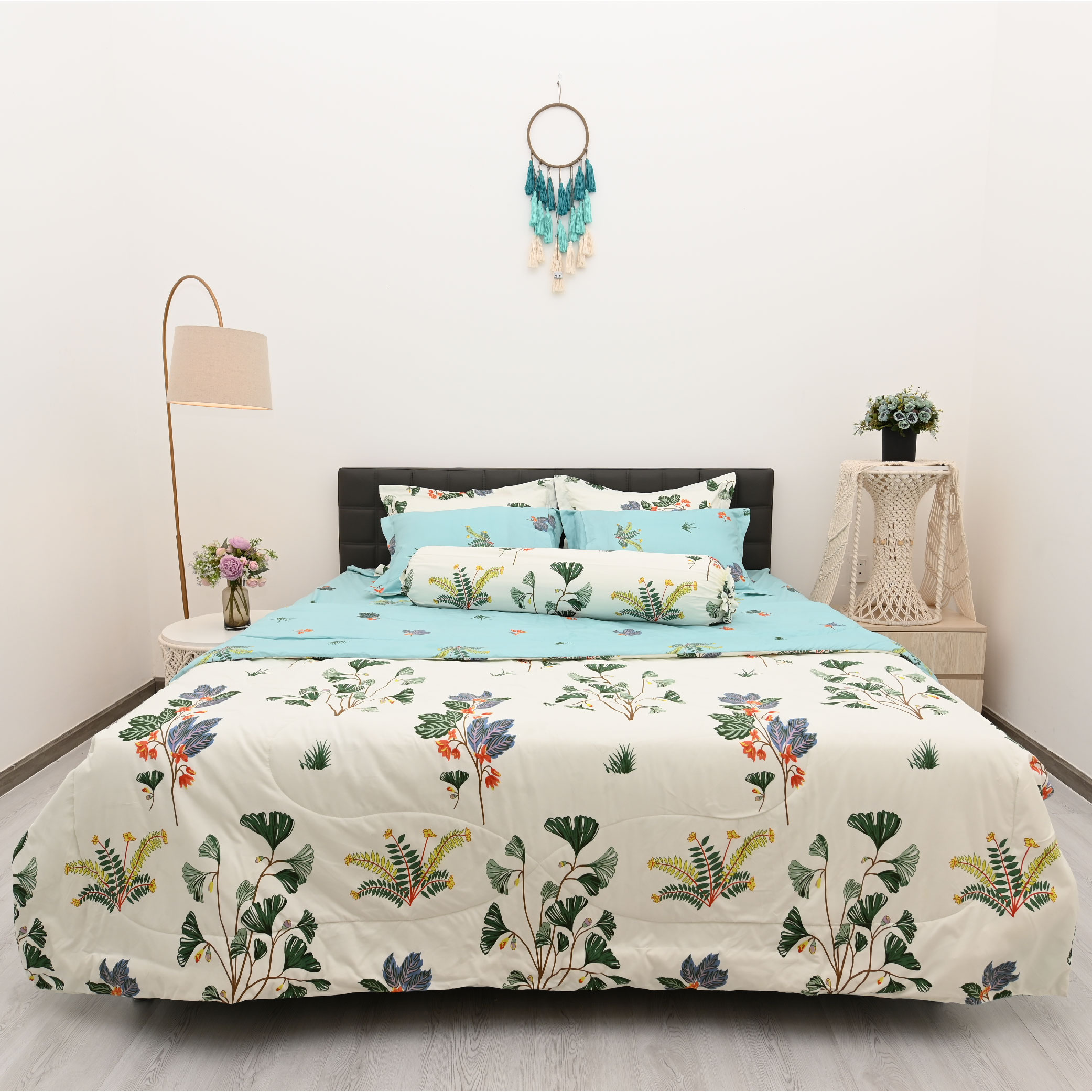 Bộ 5 món drap, áo gối kèm mền Stefani - ST200049 - Bộ chăn ga gối cotton 1m6x2m, 1m8x2m