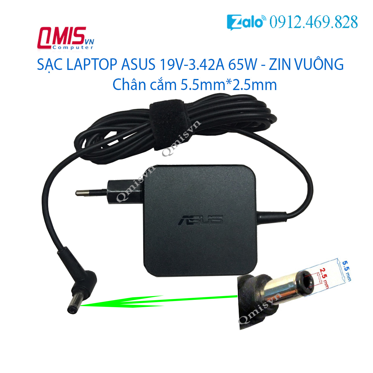 Sạc laptop Asus 19V-3.42A, 65W, Đầu thường (5.5mm*2.5mm)