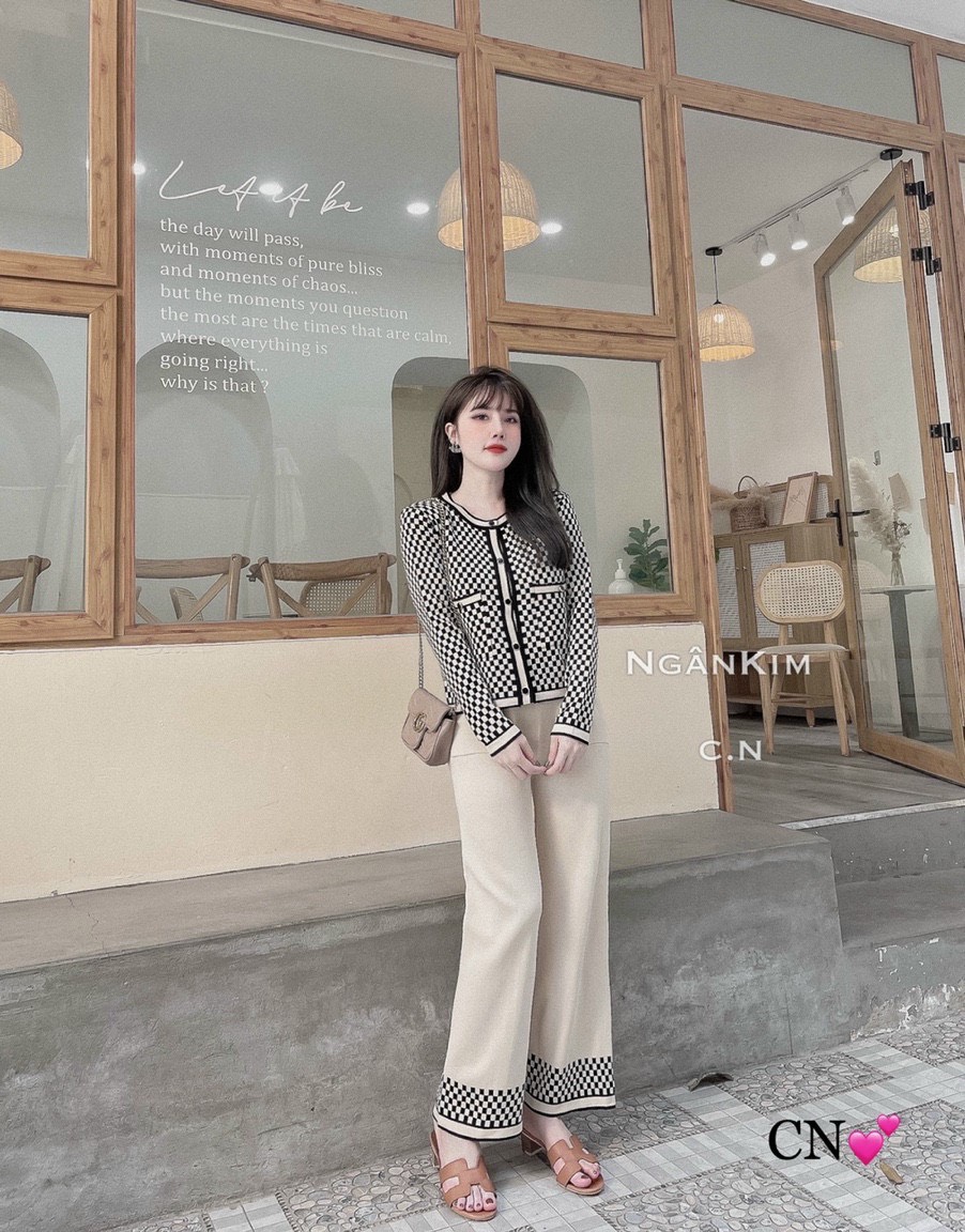 Set bộ len kẻ ô quần ống sớ QCL1