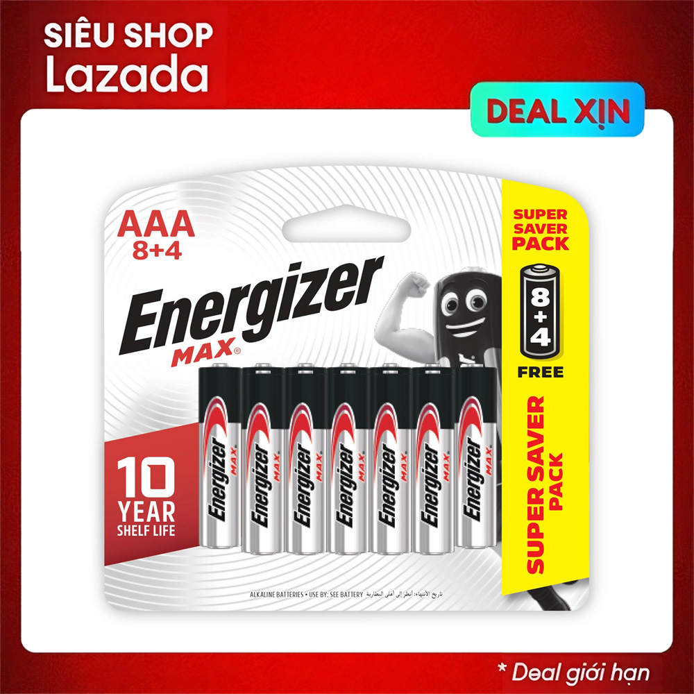 Combo 12 pin đũa aaa energizer alkaline chống chảy e92 - 8 tặng kèm 4