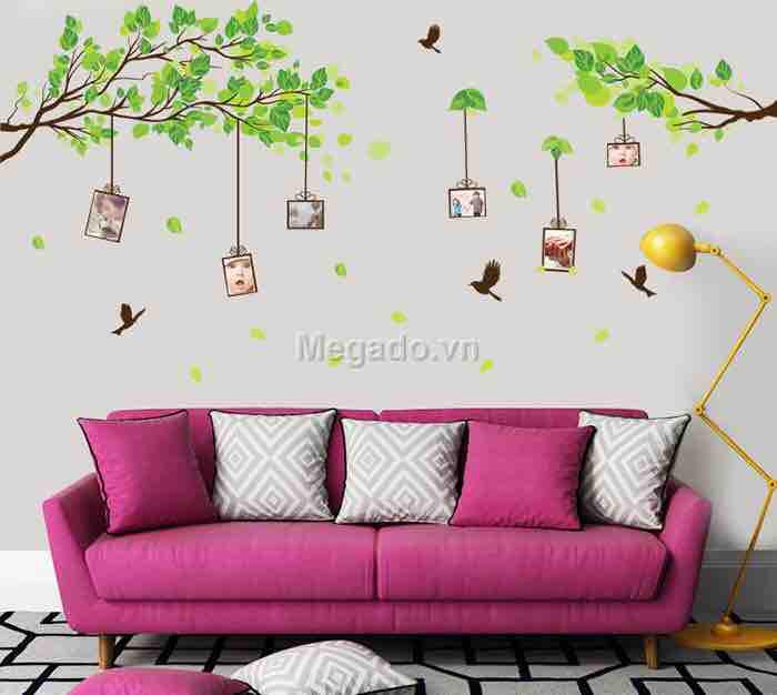 Decal tranh dán tường cây treo khung ảnh