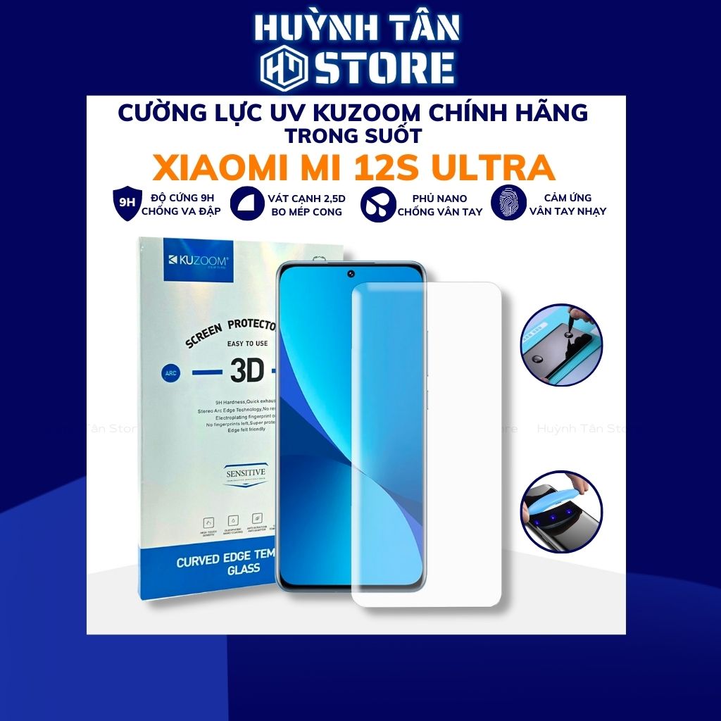 Cường lực xiaomi mi 12 pro, mi 12s pro, mi 12s ultra UV trong suốt keo lỏng chính hãng kuzoom chống va đập vân tay nhạy phụ kiện điện thoại huỳnh tân store
